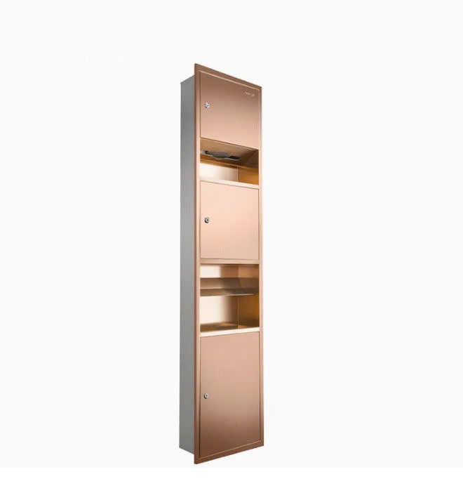Hộp giấy kèm thùng rác máy sấy tay âm tường Inox 304 màu hồng vàng Miken MKG-738RG