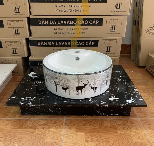 Mặt bàn đá chậu rửa lavabo màu trắng HM-7051-2 - Image 5