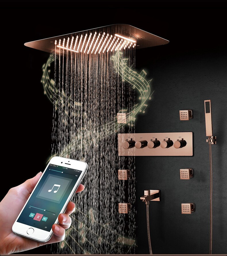 Sen tắm âm tường nóng lạnh màu vàng hồng Miken HI05046T-3 (Bát sen 58x38cm-Phone Điều Khiển)