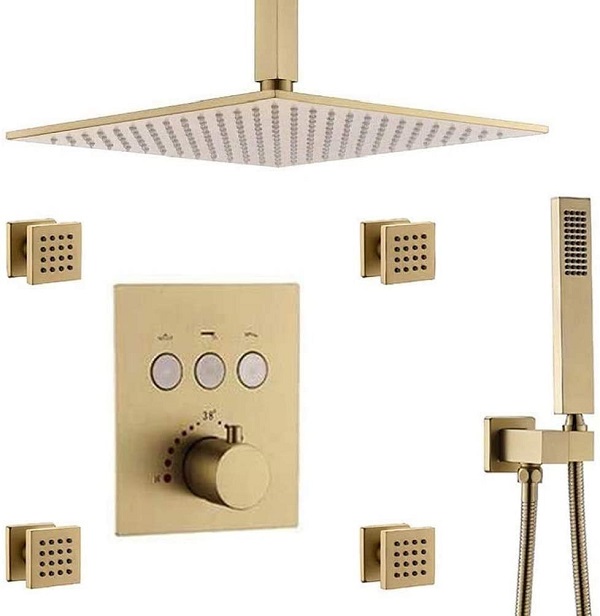 Sen tắm mạ màu vàng âm tường nhiệt độ Miken BUF-PO9 (Bóng hoặc mờ) (Bát 40x40cm)