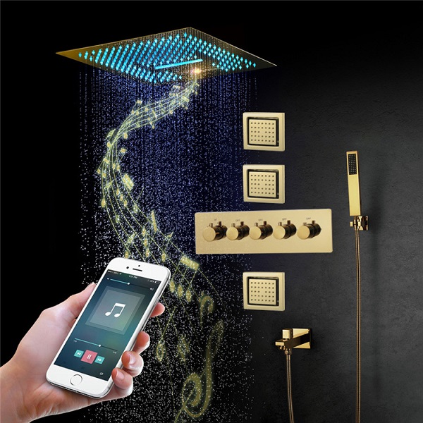 Sen tắm màu vàng âm tường nóng lạnh Miken HI05047G-Phone Điều Khiển (Bát trần Led 40x40cm)