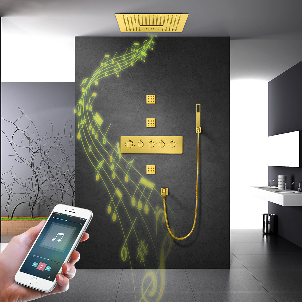 Sen tắm nhiệt độ âm tường mạ vàng Miken HI05047G-New (Bát 40x40cm - Iphone điều khiển nhạc)