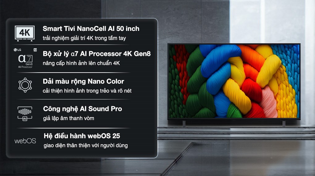 Smart Tivi NanoCell LG AI 4K 50 inch 50NANO80ASA