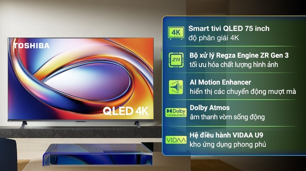 Smart Tivi QLED Toshiba AI 4K 75 inch 75M450RP