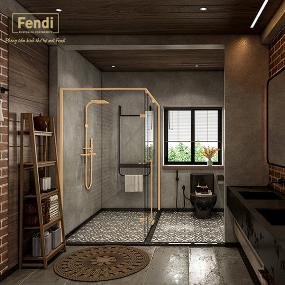 Vách kính nhà tắm màu vàng Fendi FMG-2X4G (1300x900x2000 mm)