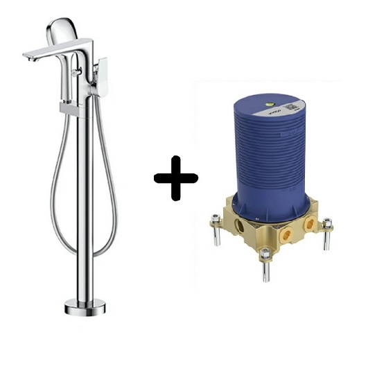 Vòi bồn tắm, vòi chậu lavabo cao đặt sàn mạ màu vàng hồng Rose gold Miken MKVB-0991RG - Image 3