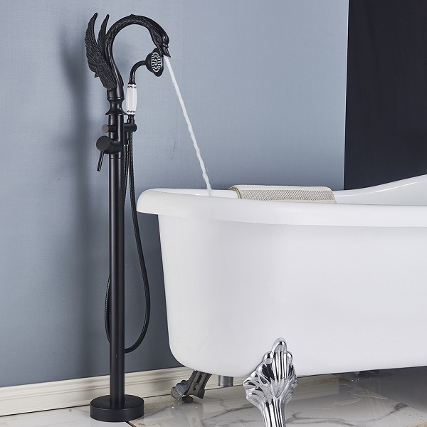 Vòi bồn tắm, vòi chậu lavabo cao đặt sàn mạ màu vàng hồng Rose gold Miken MKVB-0991RG - Image 6