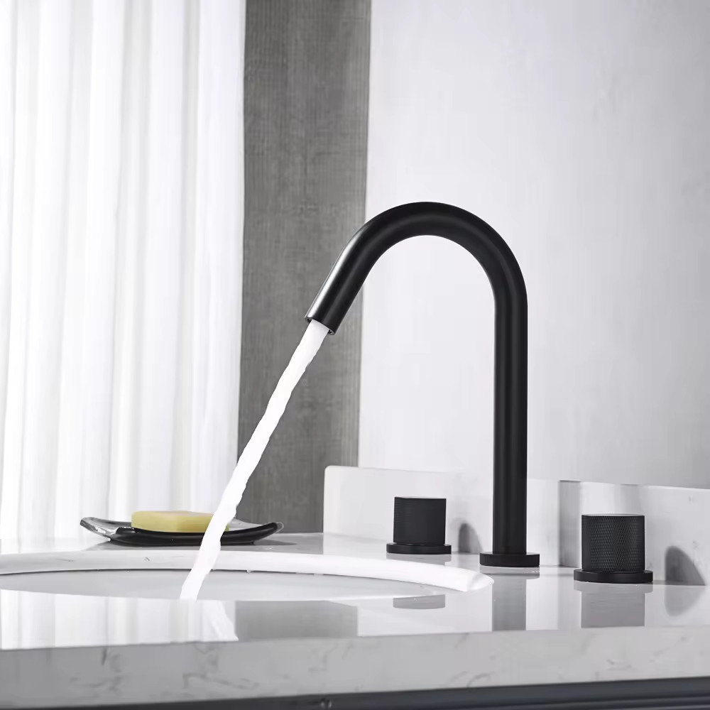 Vòi chậu lavabo nóng lạnh mạ màu xám ghi Miken MK-0912GR - Image 6