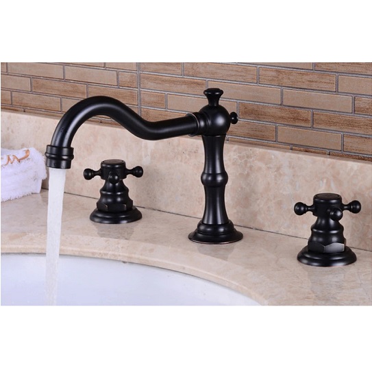 Vòi chậu lavabo, vòi bồn tắm mạ màu vàng bóng 3 lỗ Miken MK-22028GB - Image 5