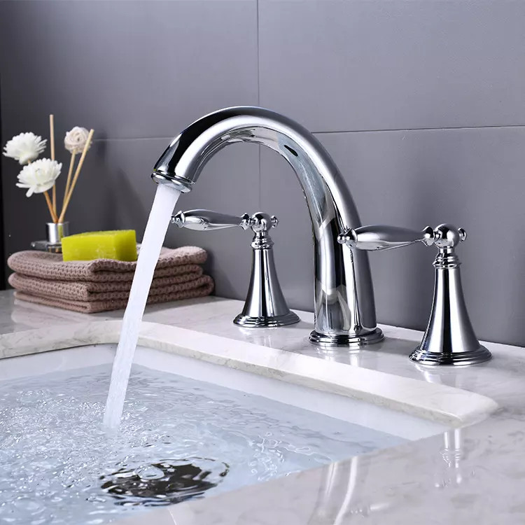 Vòi chậu lavabo, vòi bồn tắm mạ vàng mờ 3 lỗ Miken MK-552GM - Image 6