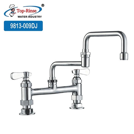 Vòi rửa bát công nghiệp nóng lạnh 2 chân cứng cắm chậu MS-9813-009DJ (Đặt hàng 10 ngày)