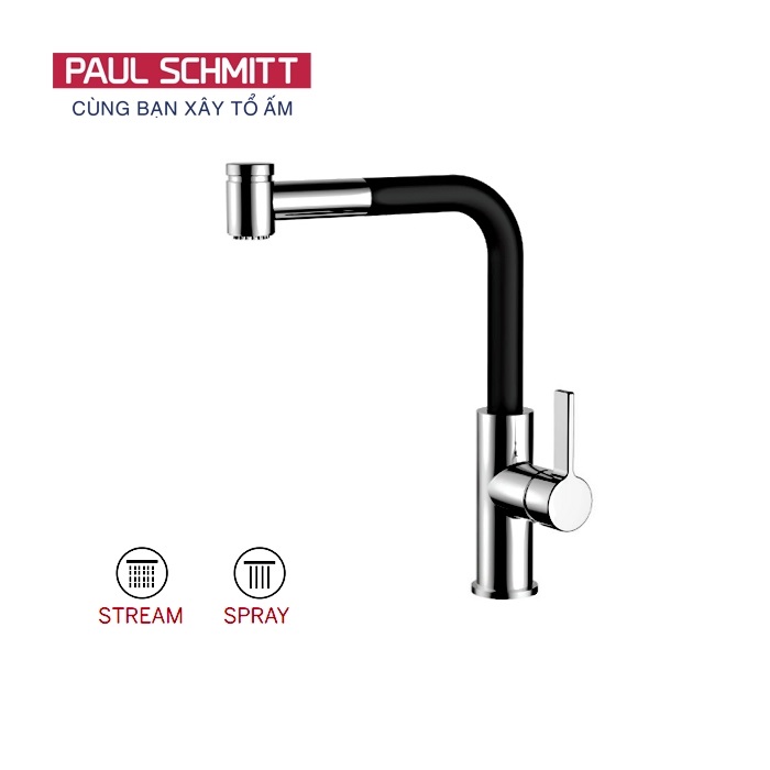 Vòi rửa bát nóng lạnh dây rút màu đen Paul Schmitt PA327KCBQ