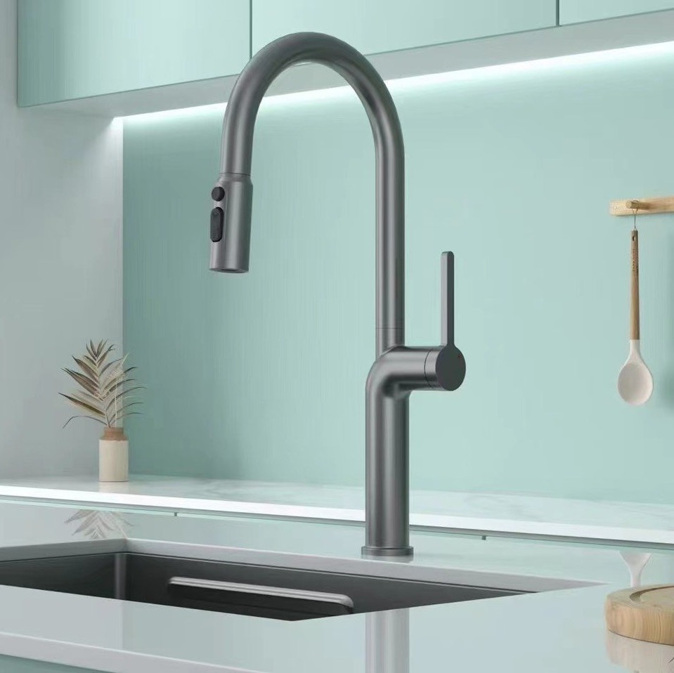 Vòi rửa bát nóng lạnh dây rút mẫu mới mạ màu đen Miken MK-1015B - Image 5