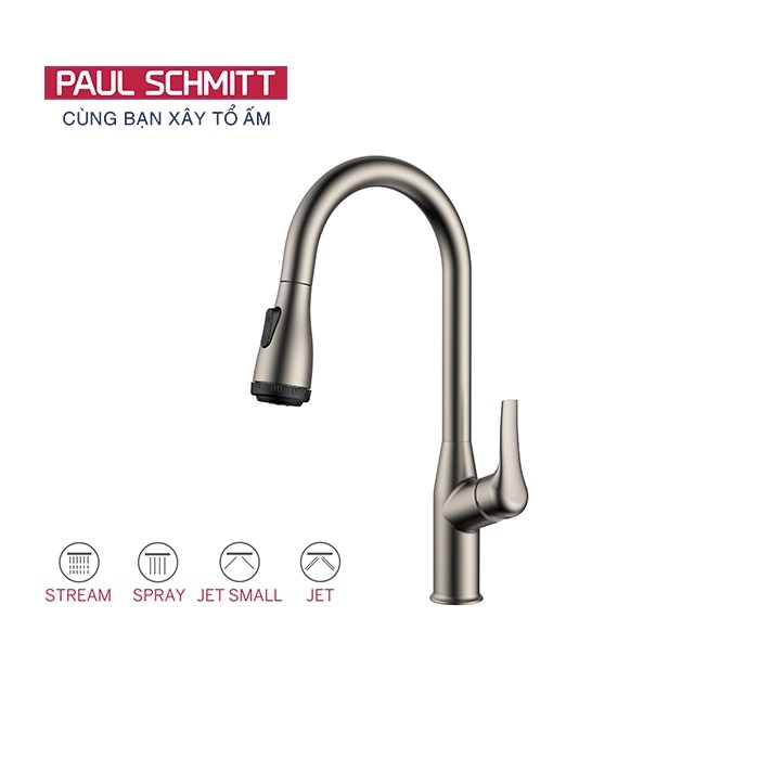 Vòi rửa bát nóng lạnh dây rút Paul Schmitt PA332KBN