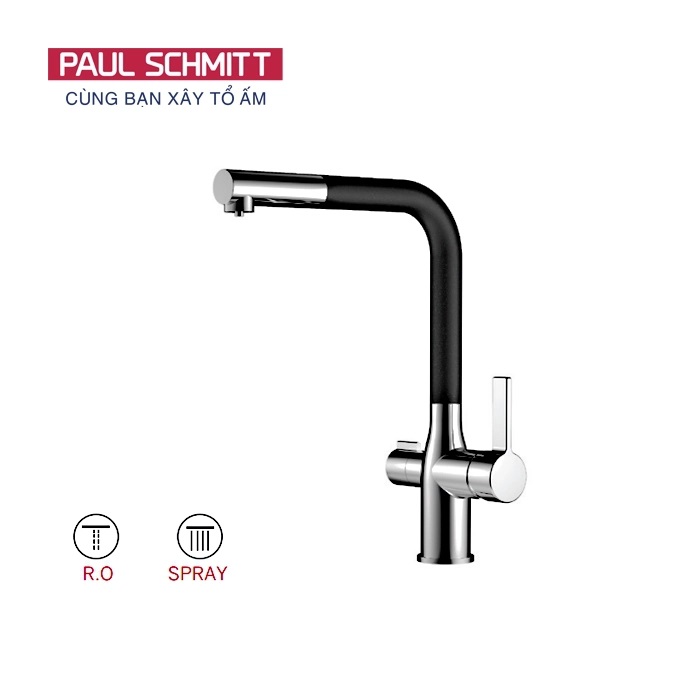 Vòi rửa bát nóng lạnh kết hợp RO màu đen Paul Schmitt PA328KCBQ