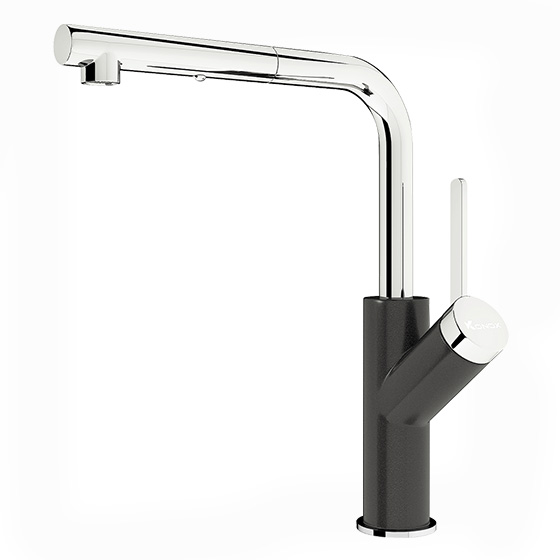 Vòi rửa bát nóng lạnh thân mềm màu đen Konox Tema Black - Image 4