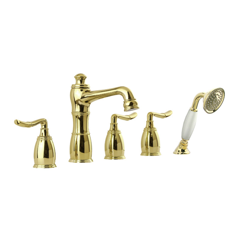 Vòi sen tắm bồn nóng lạnh 5 lỗ màu vàng dáng thiên nga Miken MK-2312181G - Image 3