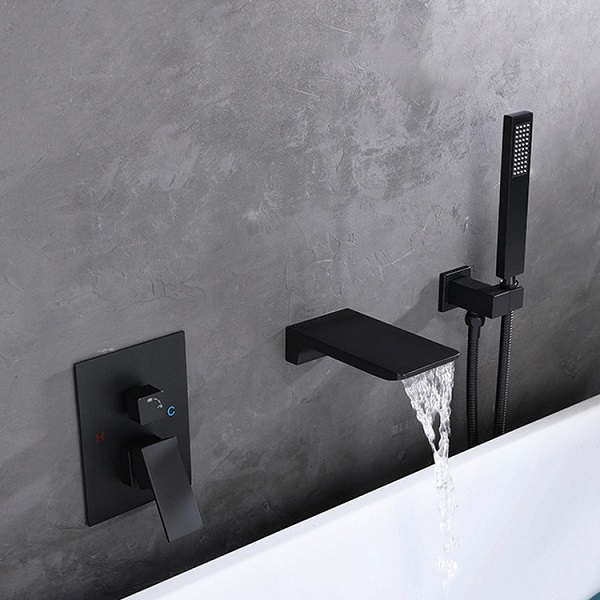 Vòi sen tắm bồn, vòi chậu lavabo âm tường nóng lạnh mạ đen Miken MKS-5069B