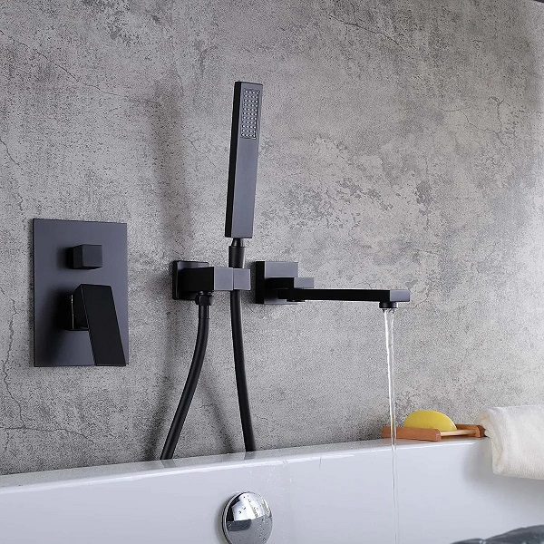 Vòi sen tắm bồn, vòi chậu lavabo âm tường nóng lạnh mạ đen Miken MKS-5070B